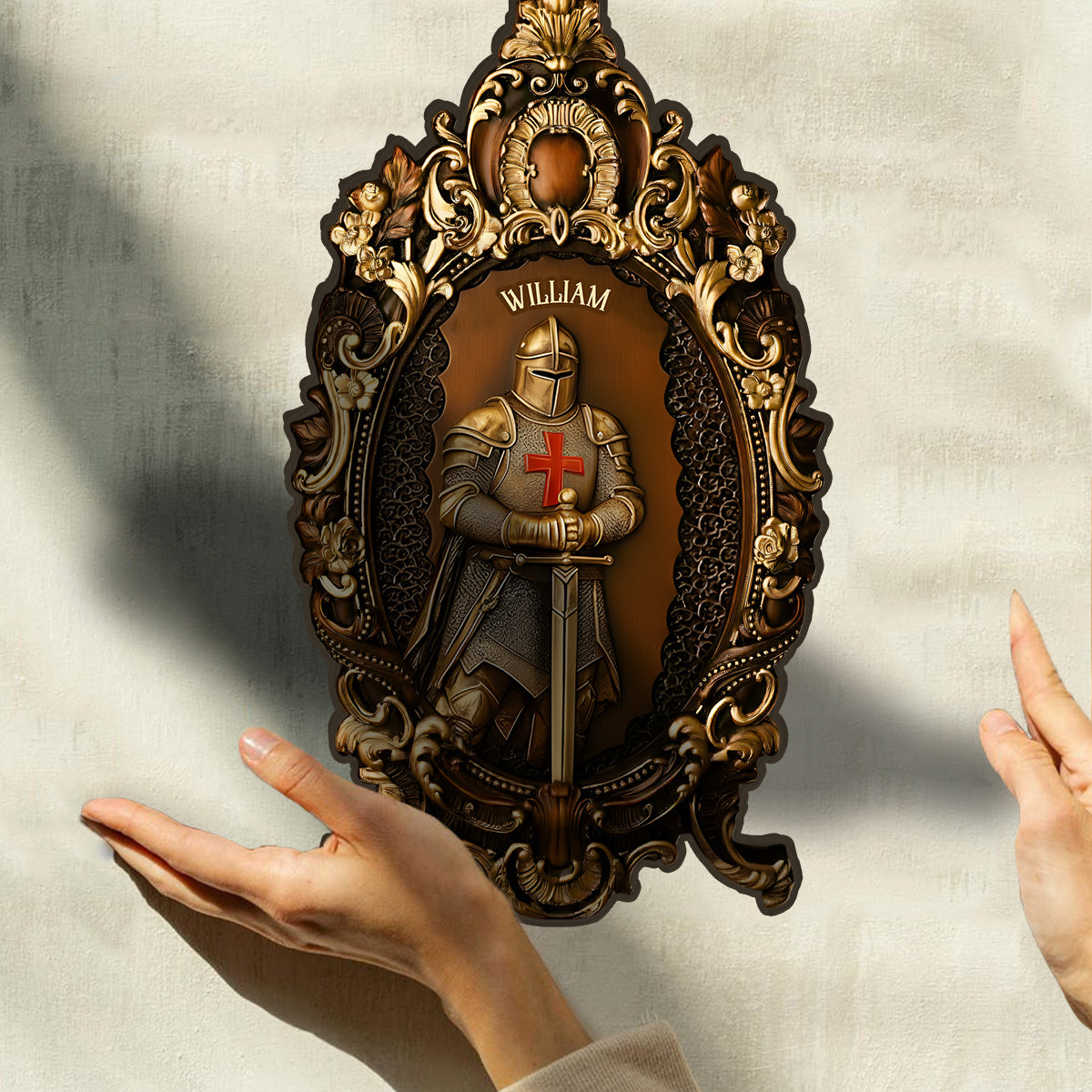 Ritter Gottes – Personalisierte christliche Holzplakette in individueller Form