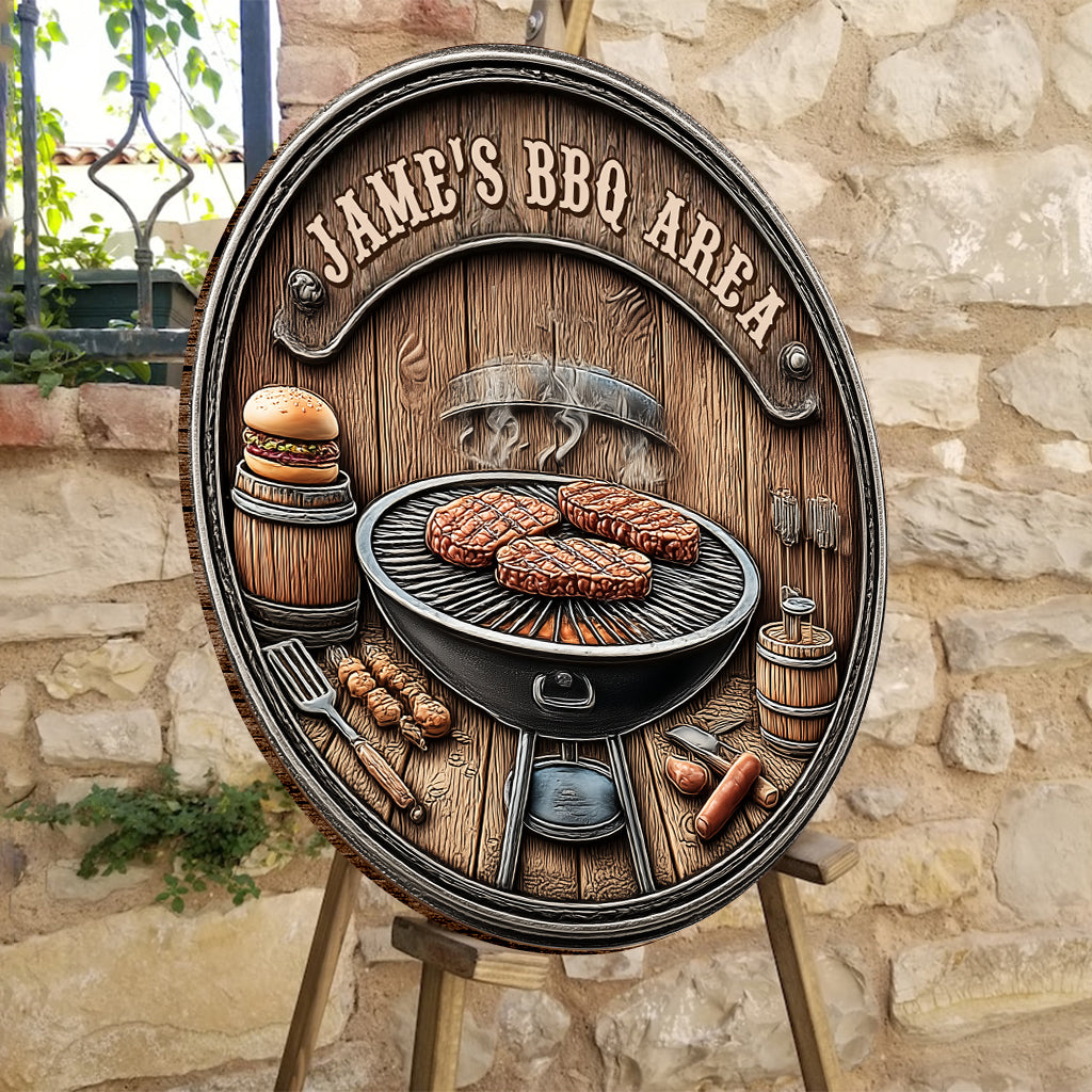BBQ Area - Personalized Grilling Round Wood Sign