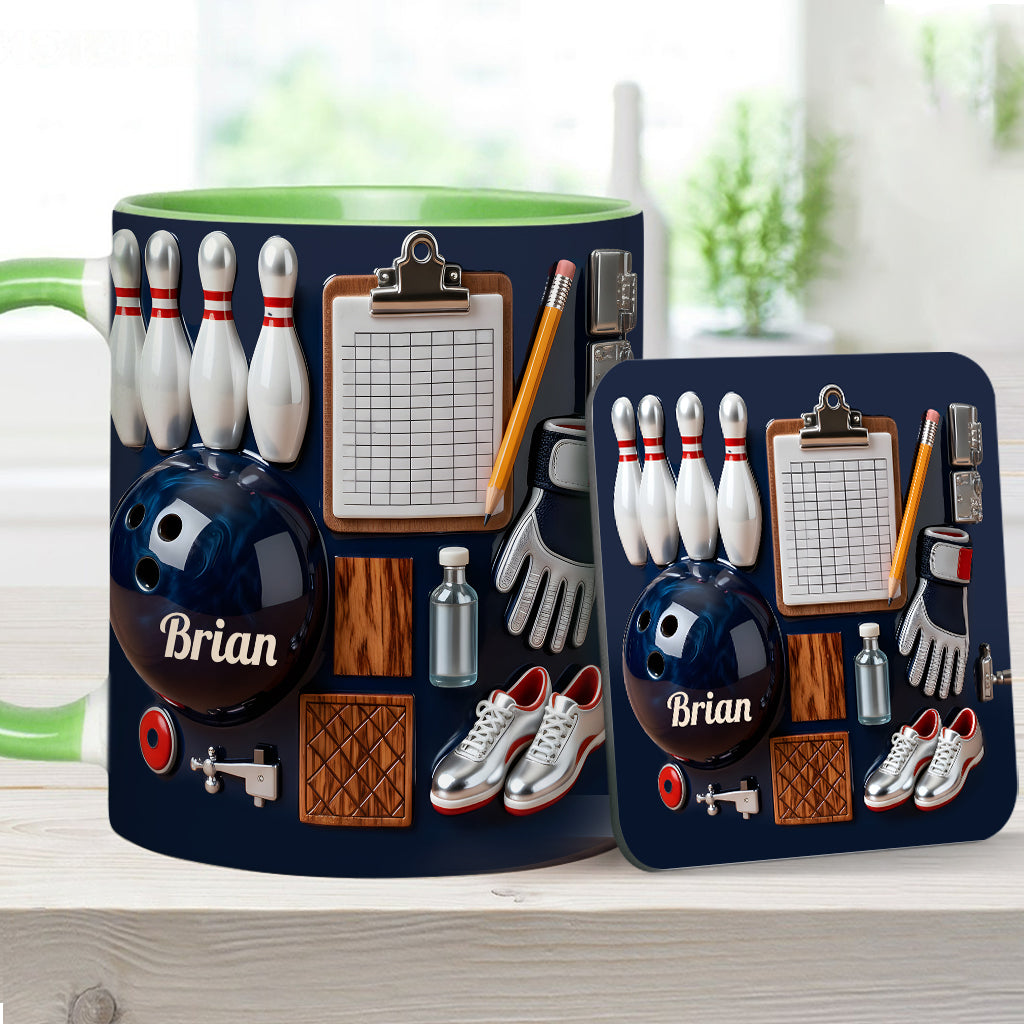 J'adore le bowling - Mug et sous-verre personnalisés sur le thème du bowling
