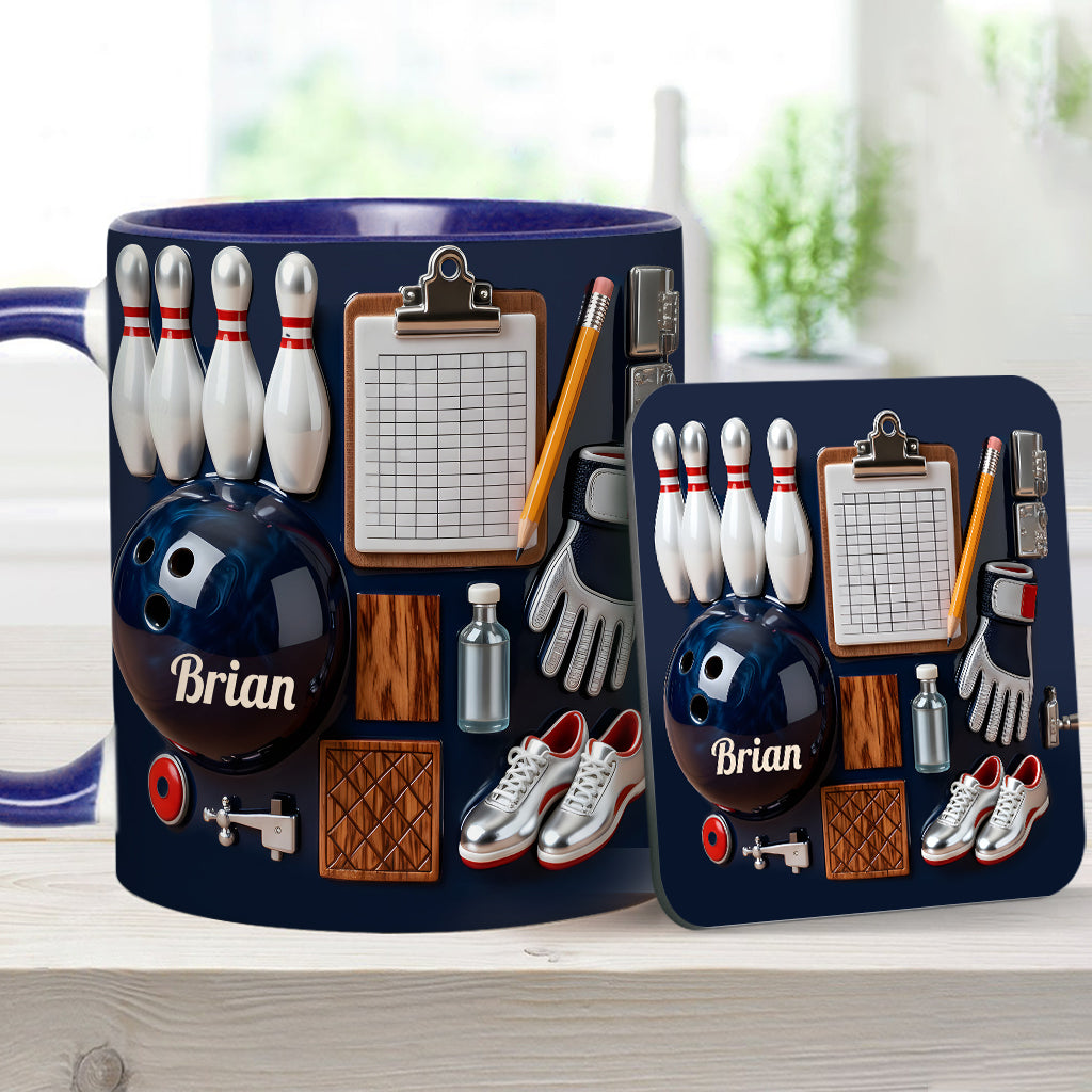 J'adore le bowling - Mug et sous-verre personnalisés sur le thème du bowling