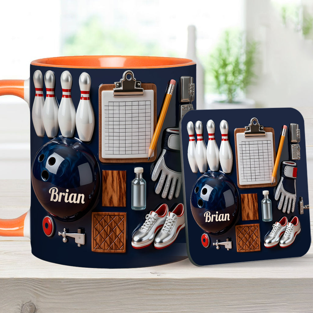 J'adore le bowling - Mug et sous-verre personnalisés sur le thème du bowling