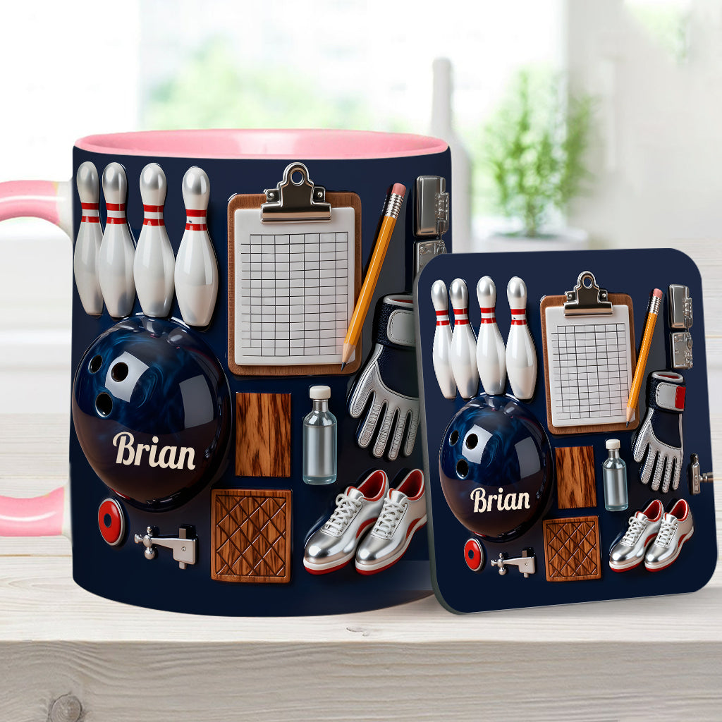 J'adore le bowling - Mug et sous-verre personnalisés sur le thème du bowling