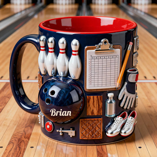 J'adore le bowling - Mug et sous-verre personnalisés sur le thème du bowling