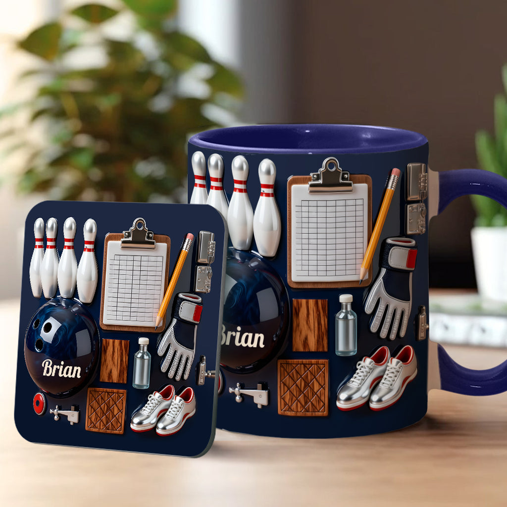 J'adore le bowling - Mug et sous-verre personnalisés sur le thème du bowling