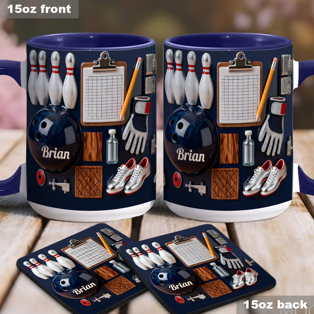 J'adore le bowling - Mug et sous-verre personnalisés sur le thème du bowling