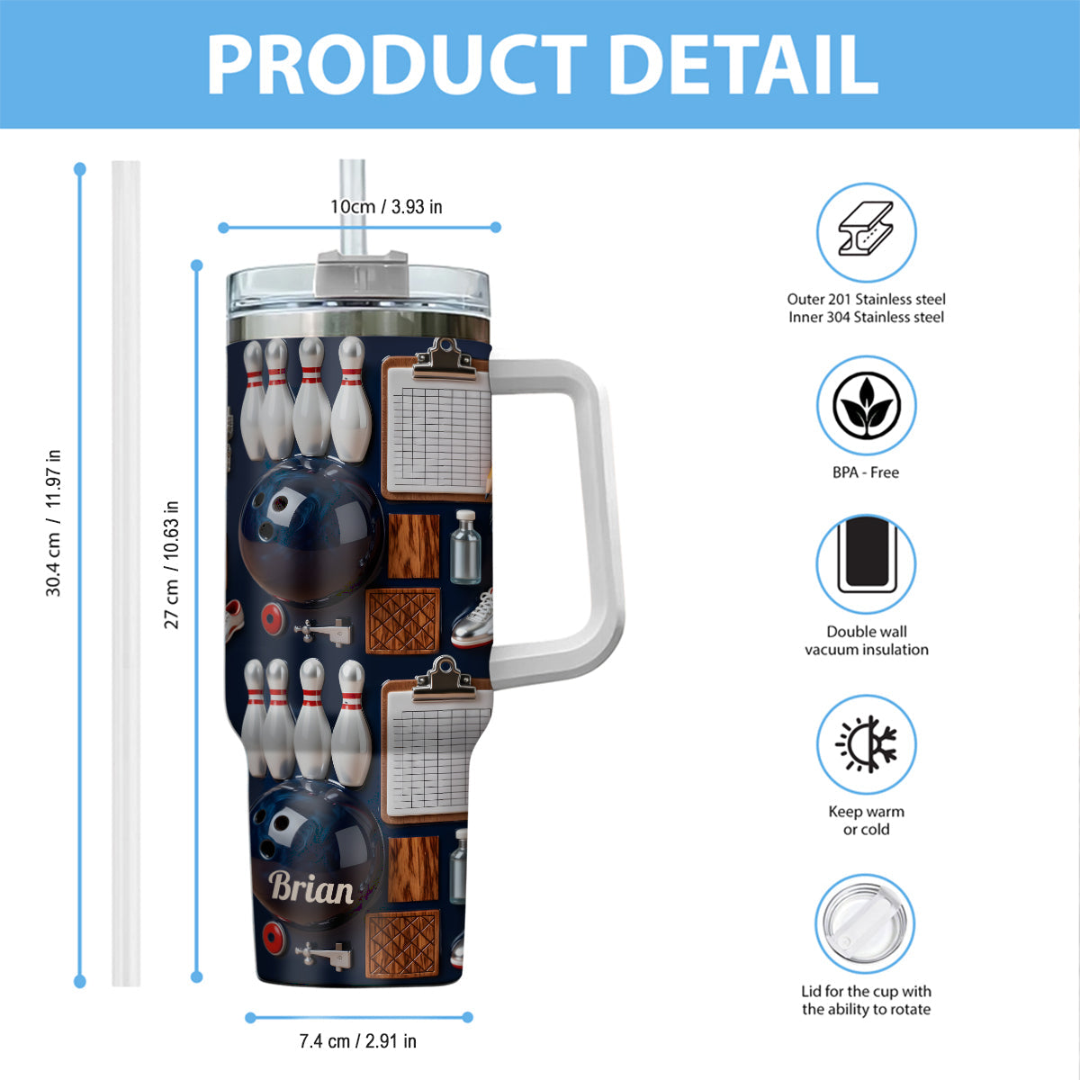 Love Bowling - Personalized Bowling Tumbler With Handle