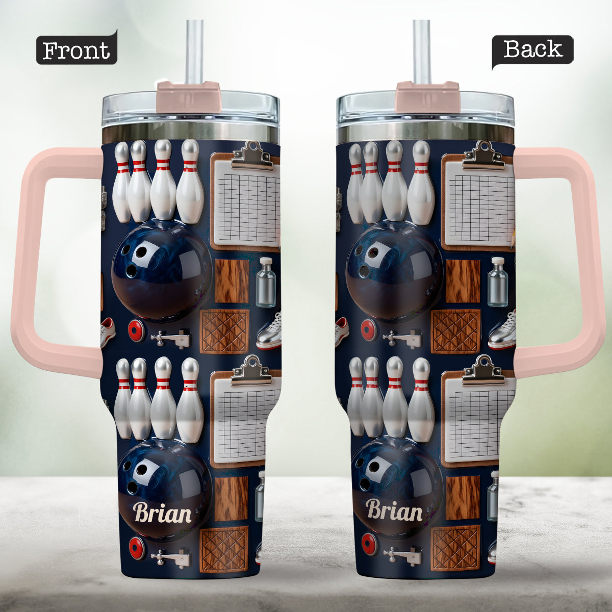 Love Bowling - Personalized Bowling Tumbler With Handle