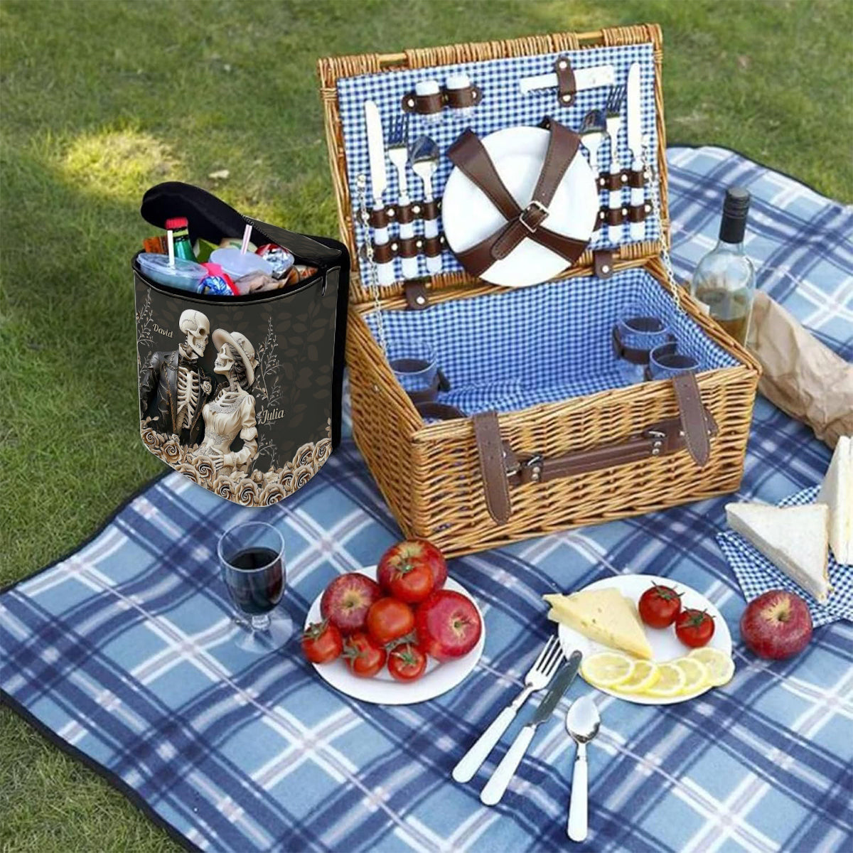 Romantic Skeleton Couple - Personalized Couple Portable Car Trash Can/ Organizer