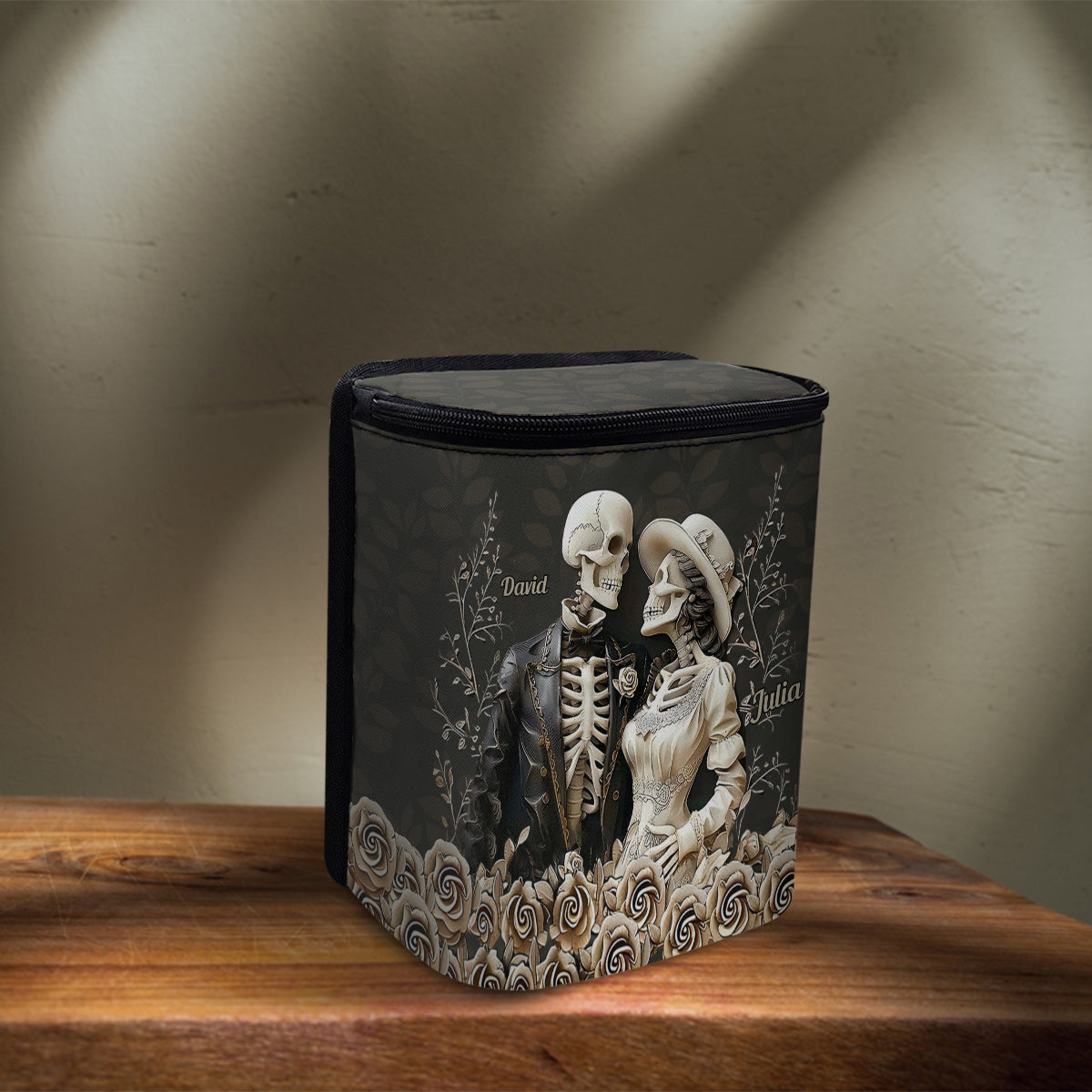 Romantic Skeleton Couple - Personalized Couple Portable Car Trash Can/ Organizer