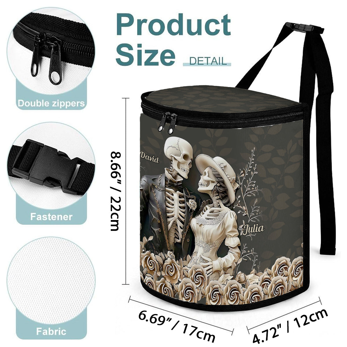 Romantic Skeleton Couple - Personalized Couple Portable Car Trash Can/ Organizer