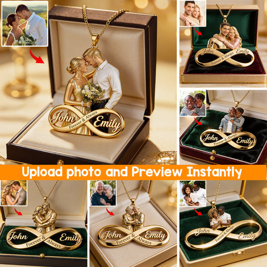 Couple Gift - Personalized Couple Shaped Metal Pendant Necklace