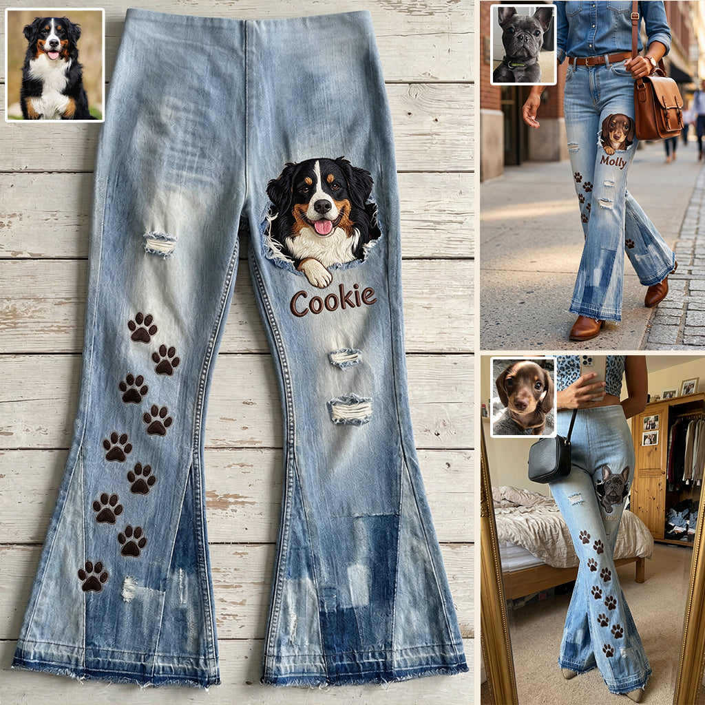 Niedlicher Hund, der schaut - Personalisierte Hund Flare-Hosen