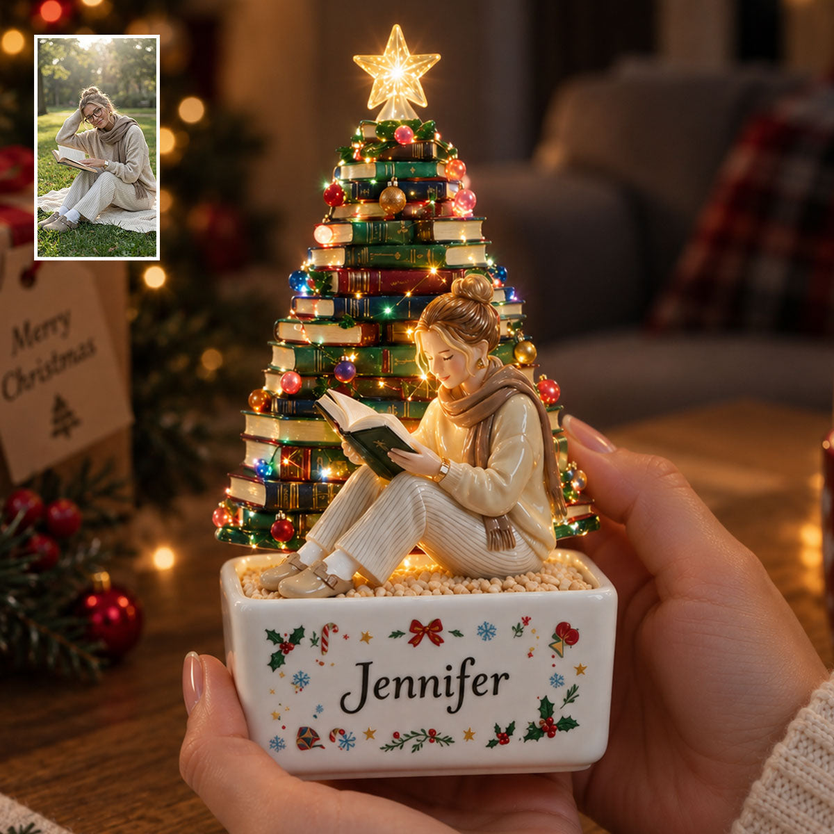 Books Christmas Tree - Personalized Book LED Light Ceramic Pot