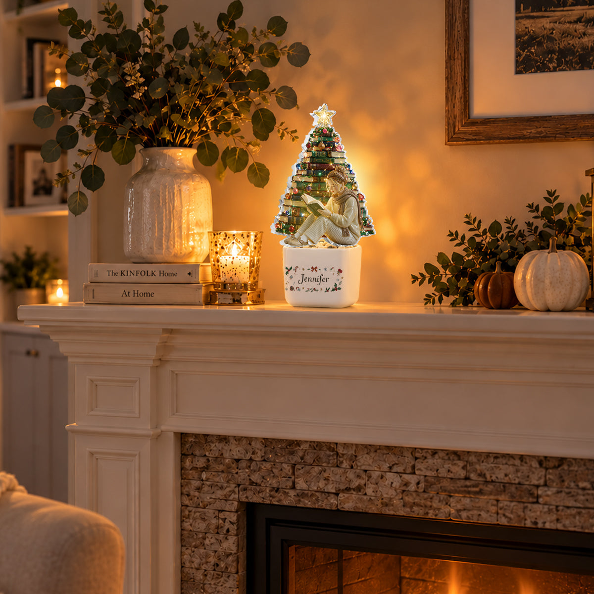 Books Christmas Tree - Personalized Book LED Light Ceramic Pot