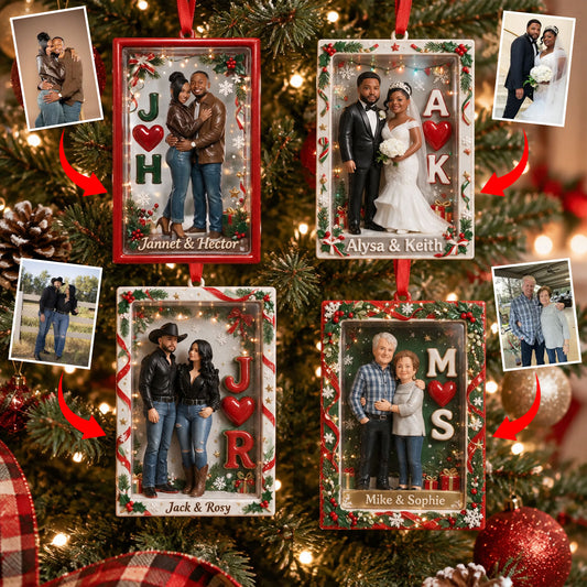 Custom Couple Christmas Ornament From Any Photo - Personalized Couple Acrylic Box Ornament