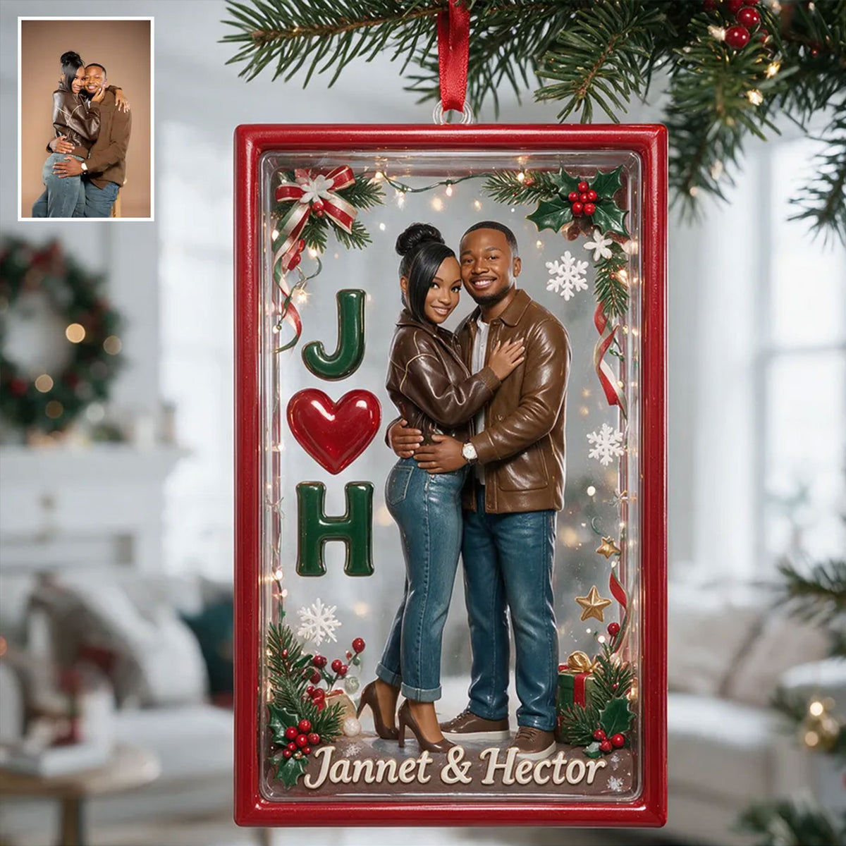 Ornement de Noël Personnalisé pour Couple à Partir de n'importe quelle Photo - Ornement en Acrylique Personnalisé