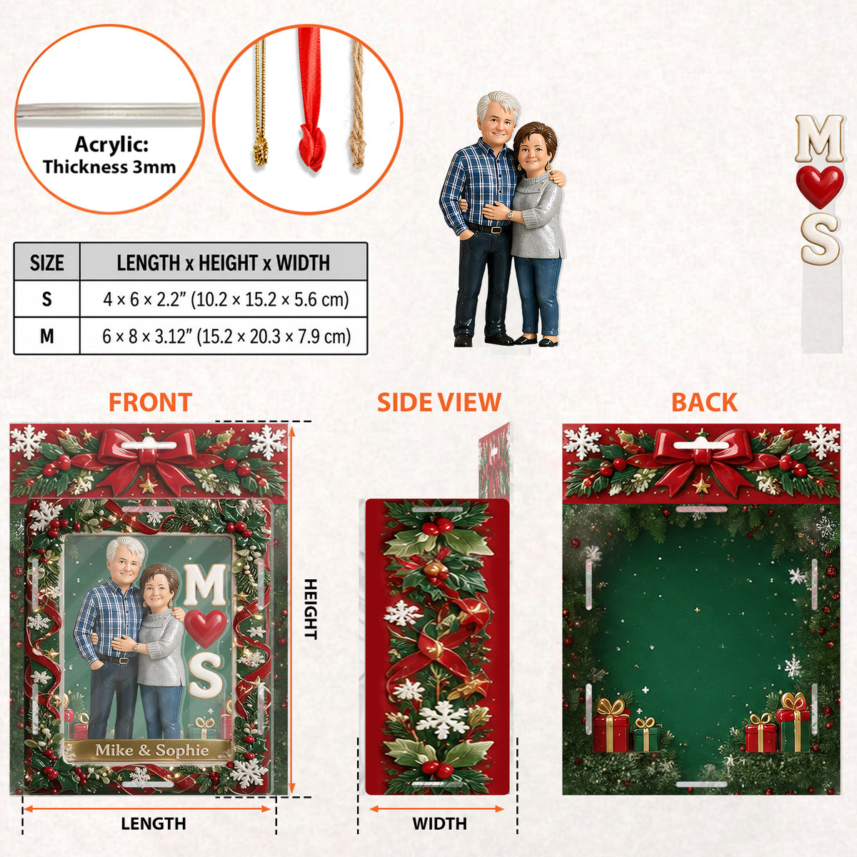 Ornement de Noël Personnalisé pour Couple à Partir de n'importe quelle Photo - Ornement en Acrylique Personnalisé