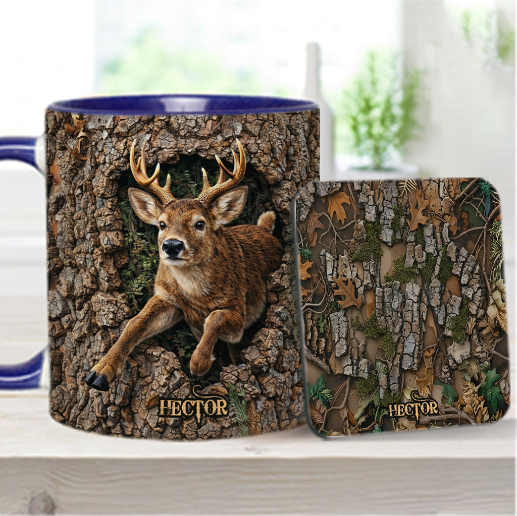 Chasse au cerf, cadeau pour chasseur - Mug et sous-verre personnalisés sur le thème de la chasse