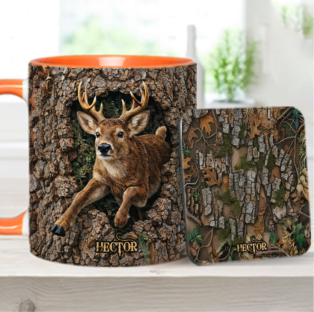 Chasse au cerf, cadeau pour chasseur - Mug et sous-verre personnalisés sur le thème de la chasse