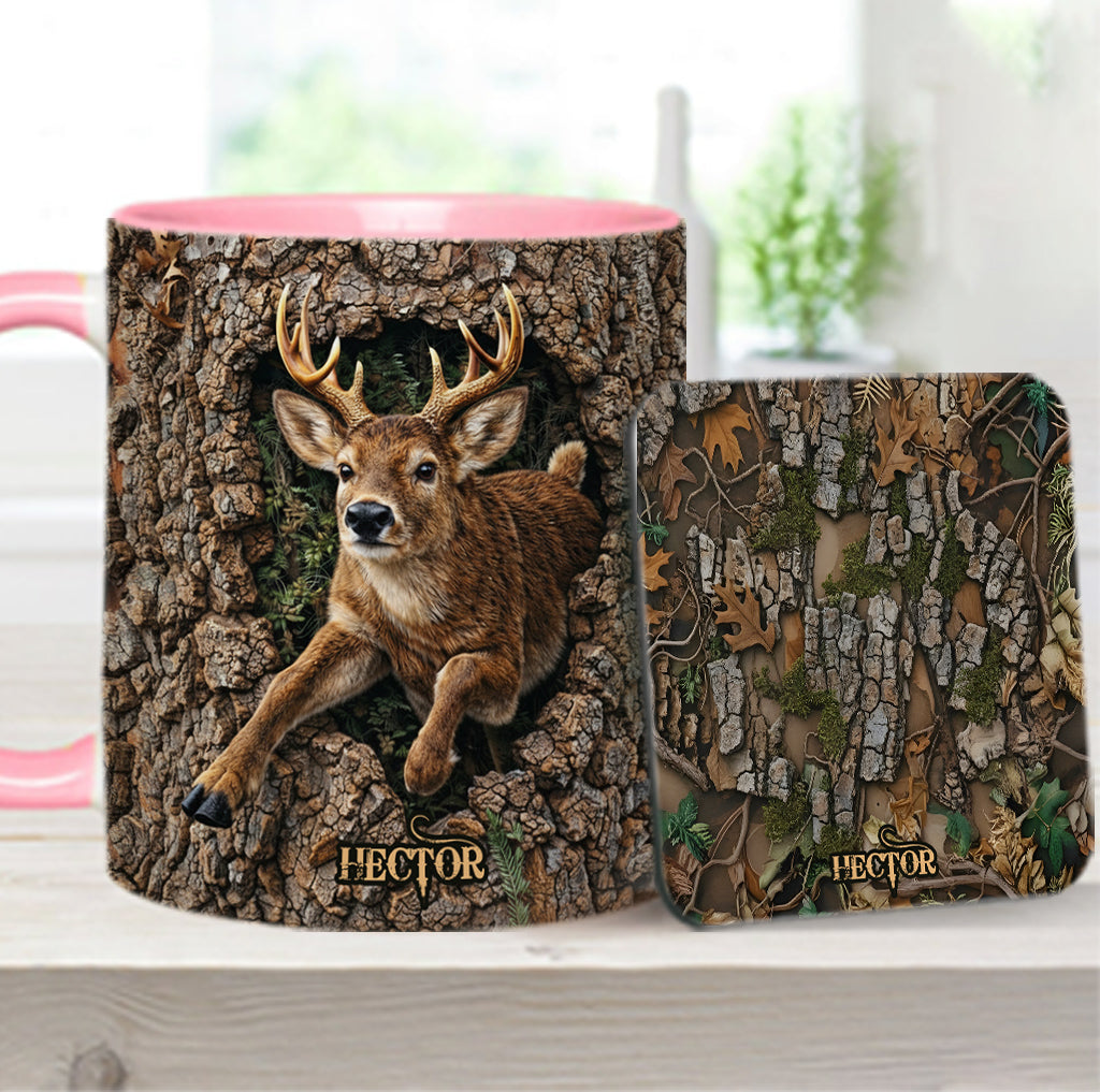 Chasse au cerf, cadeau pour chasseur - Mug et sous-verre personnalisés sur le thème de la chasse