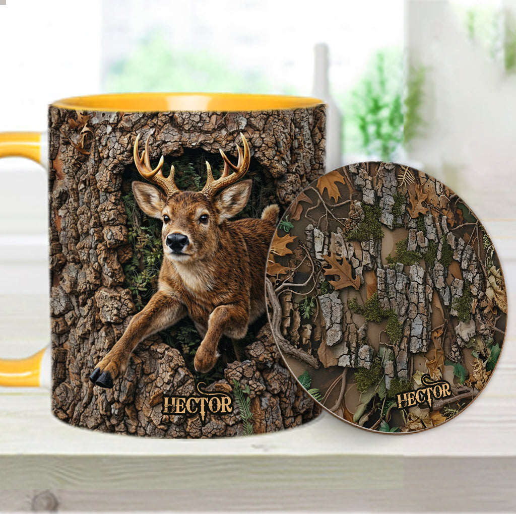 Chasse au cerf, cadeau pour chasseur - Mug et sous-verre personnalisés sur le thème de la chasse