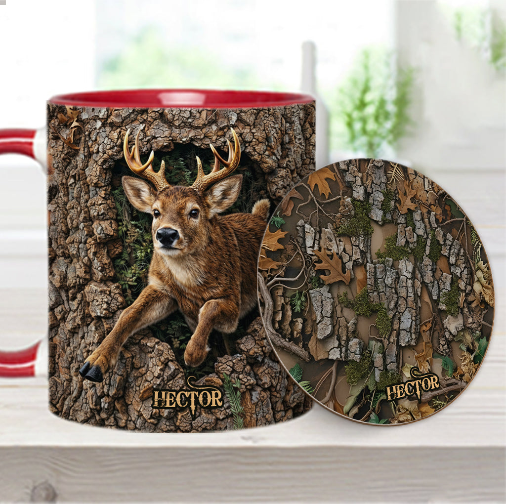 Chasse au cerf, cadeau pour chasseur - Mug et sous-verre personnalisés sur le thème de la chasse