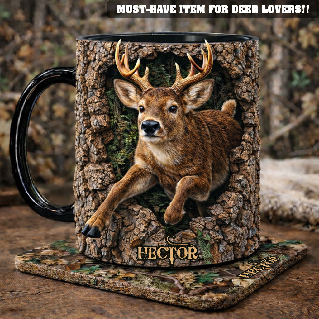 Chasse au cerf, cadeau pour chasseur - Mug et sous-verre personnalisés sur le thème de la chasse