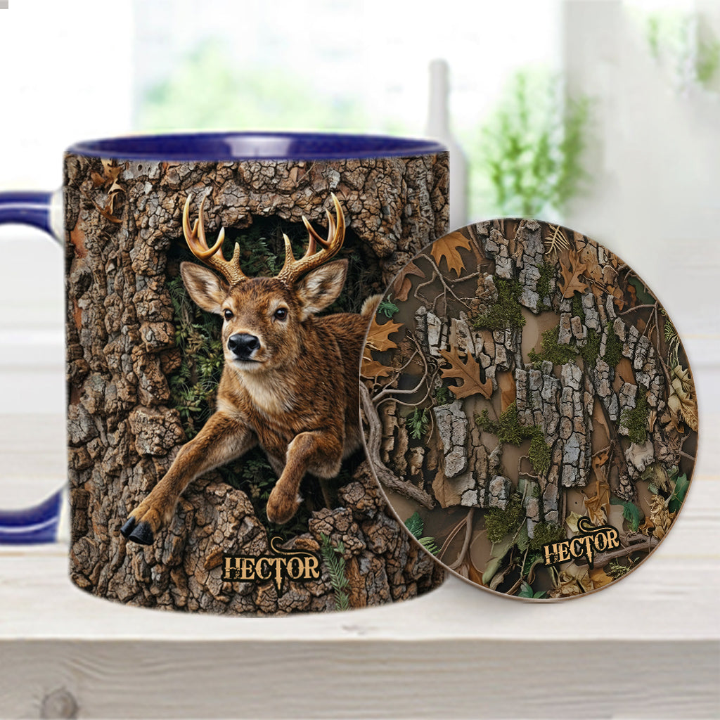 Chasse au cerf, cadeau pour chasseur - Mug et sous-verre personnalisés sur le thème de la chasse