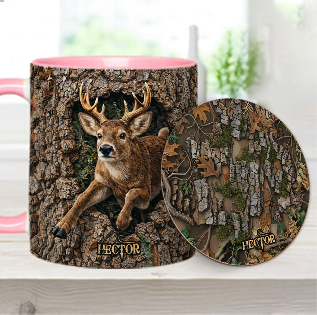 Chasse au cerf, cadeau pour chasseur - Mug et sous-verre personnalisés sur le thème de la chasse