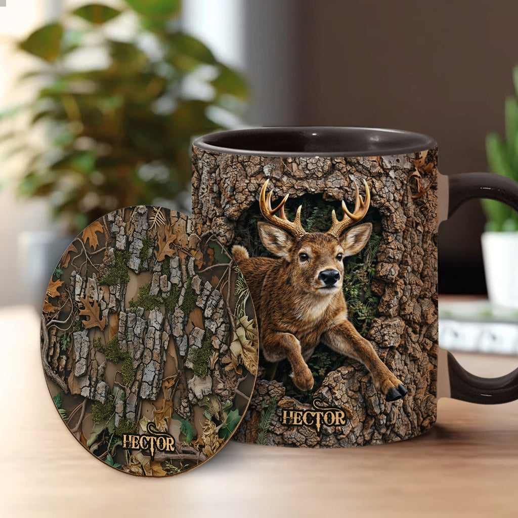 Chasse au cerf, cadeau pour chasseur - Mug et sous-verre personnalisés sur le thème de la chasse