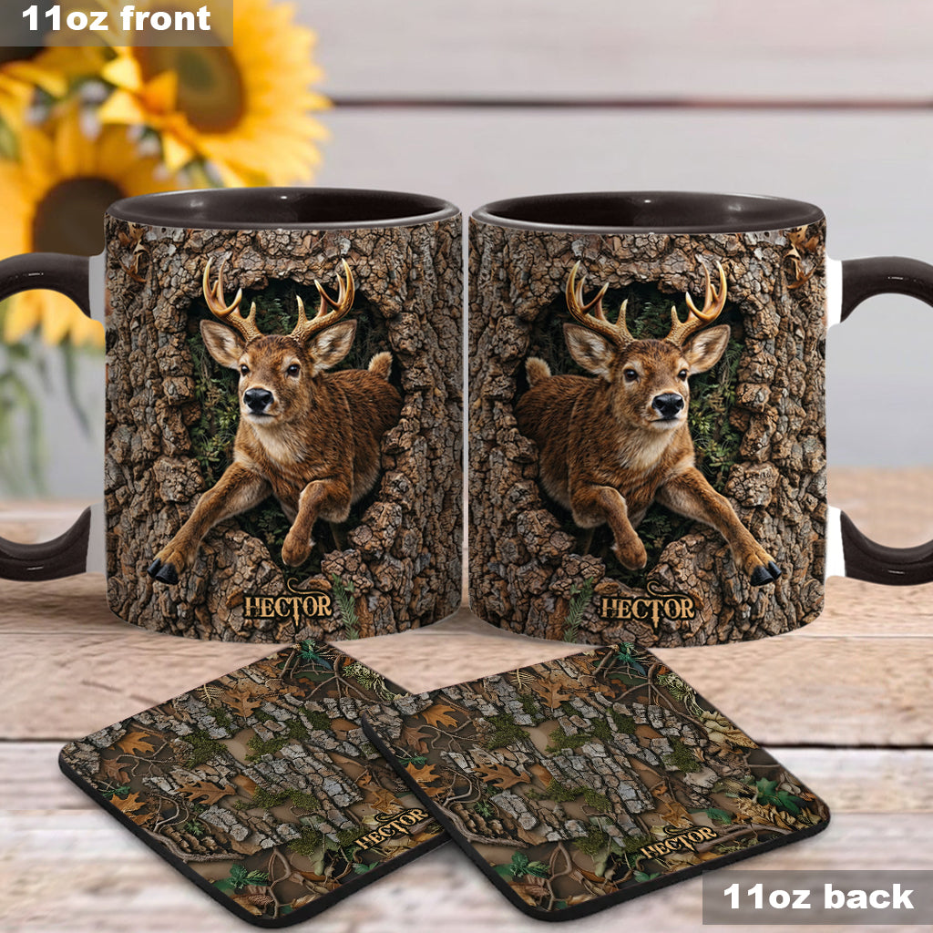 Chasse au cerf, cadeau pour chasseur - Mug et sous-verre personnalisés sur le thème de la chasse