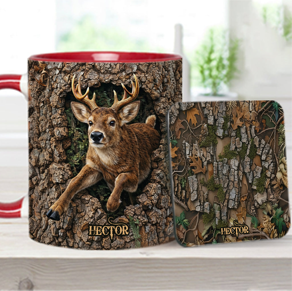 Chasse au cerf, cadeau pour chasseur - Mug et sous-verre personnalisés sur le thème de la chasse