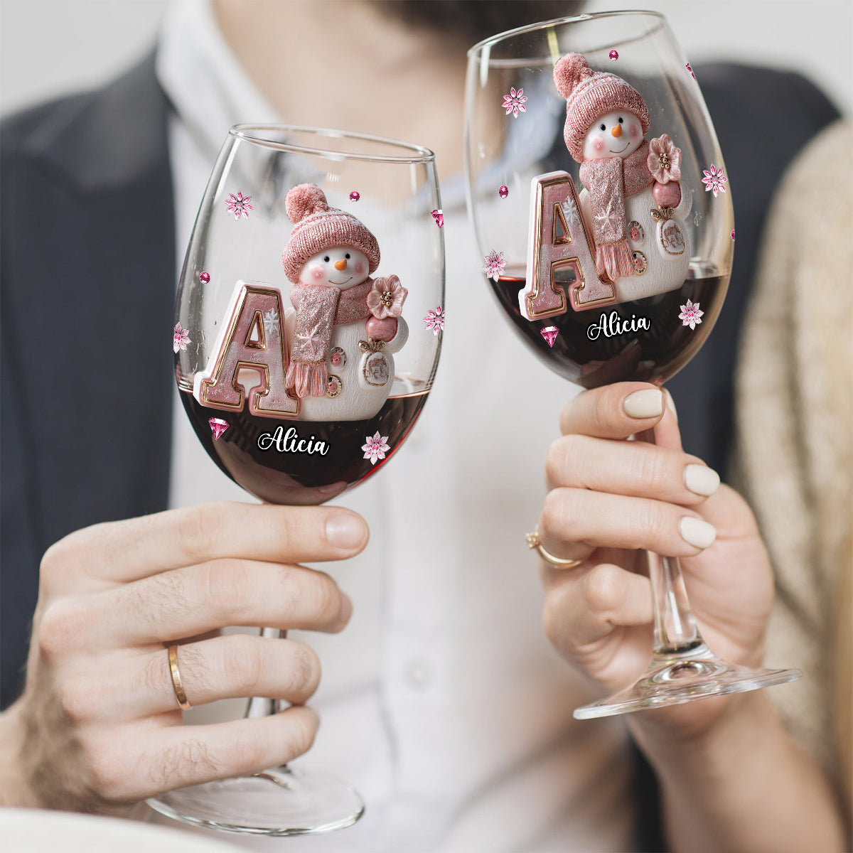 Frohe Weihnachten – Personalisiertes Familienweinglas mit langem Stiel
