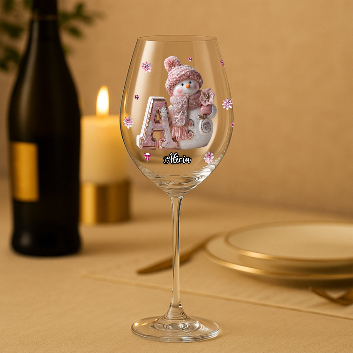 Frohe Weihnachten – Personalisiertes Familienweinglas mit langem Stiel