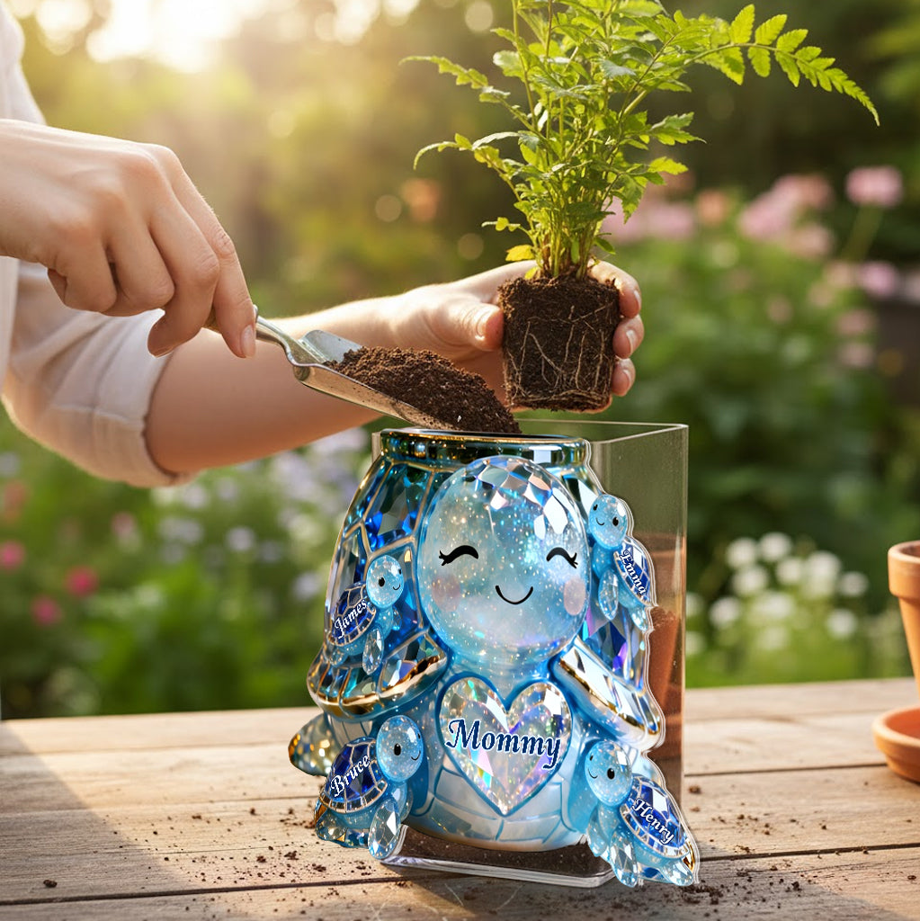 Cute Sparkling Turtle Mom - Personalized Turtle Acrylic Pot