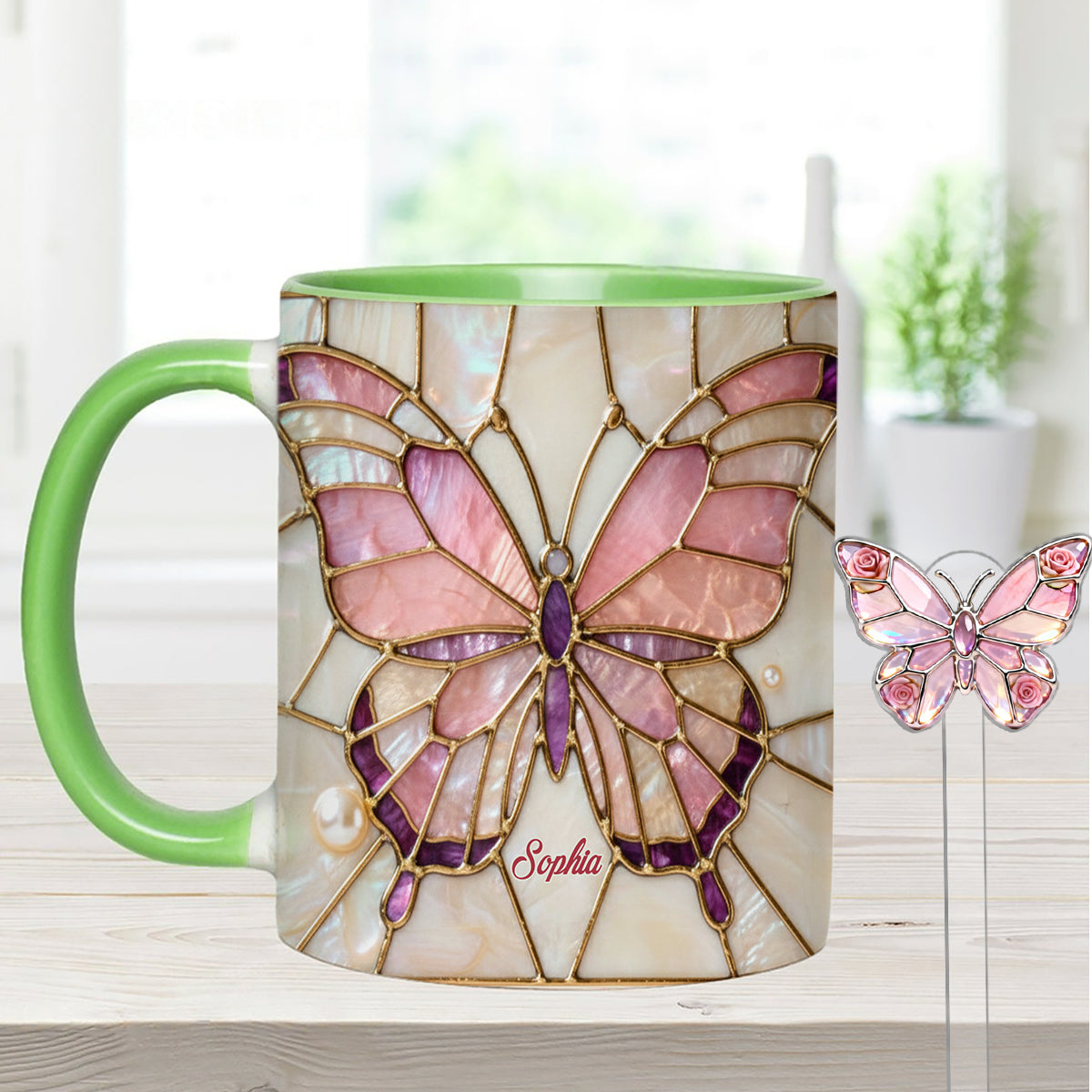 J'adore les papillons - Mug décoratif personnalisé avec agitateurs en acrylique