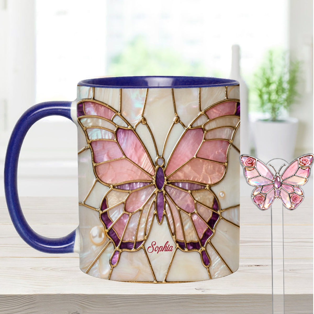 J'adore les papillons - Mug décoratif personnalisé avec agitateurs en acrylique
