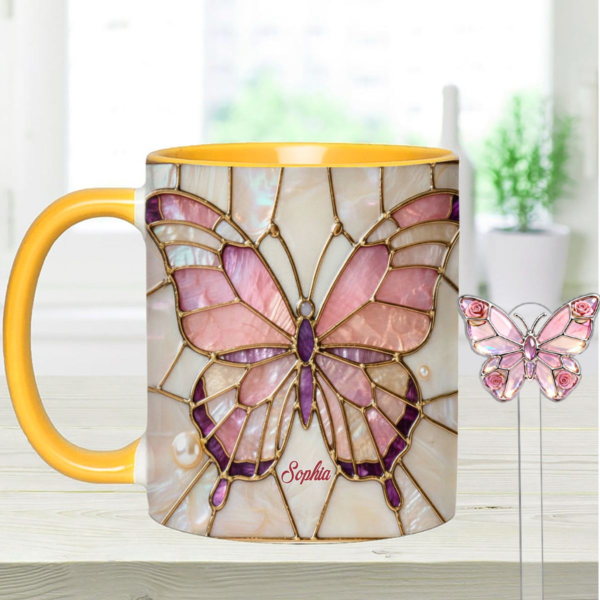 J'adore les papillons - Mug décoratif personnalisé avec agitateurs en acrylique
