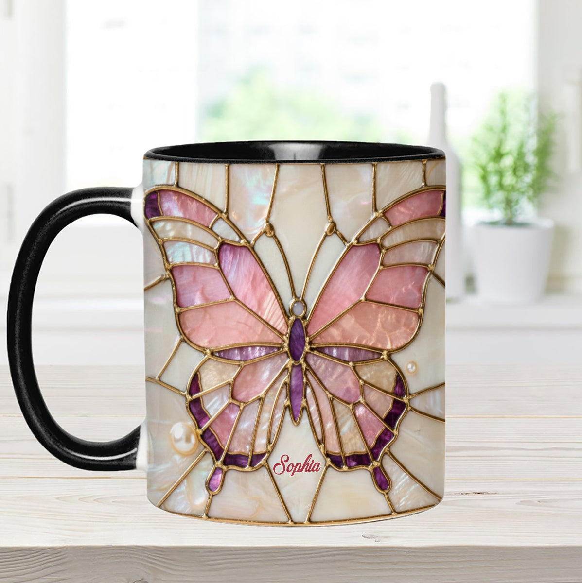 J'adore les papillons - Mug décoratif personnalisé avec agitateurs en acrylique