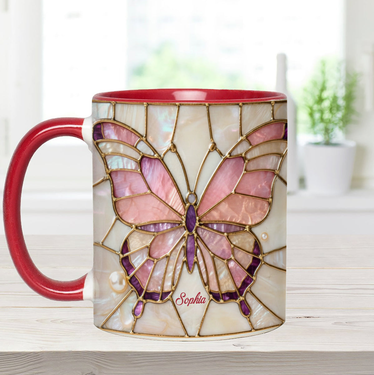 J'adore les papillons - Mug décoratif personnalisé avec agitateurs en acrylique