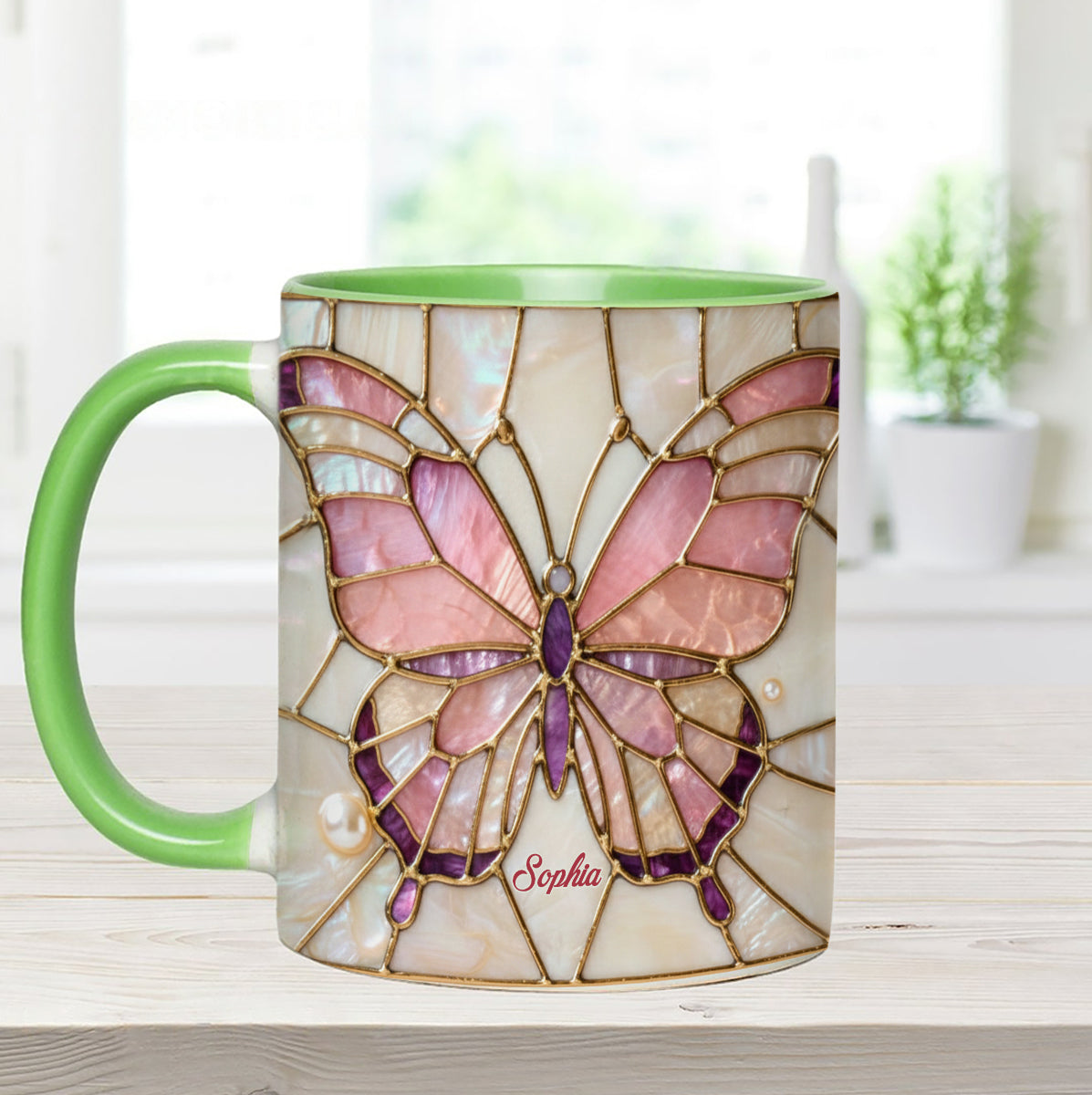 J'adore les papillons - Mug décoratif personnalisé avec agitateurs en acrylique