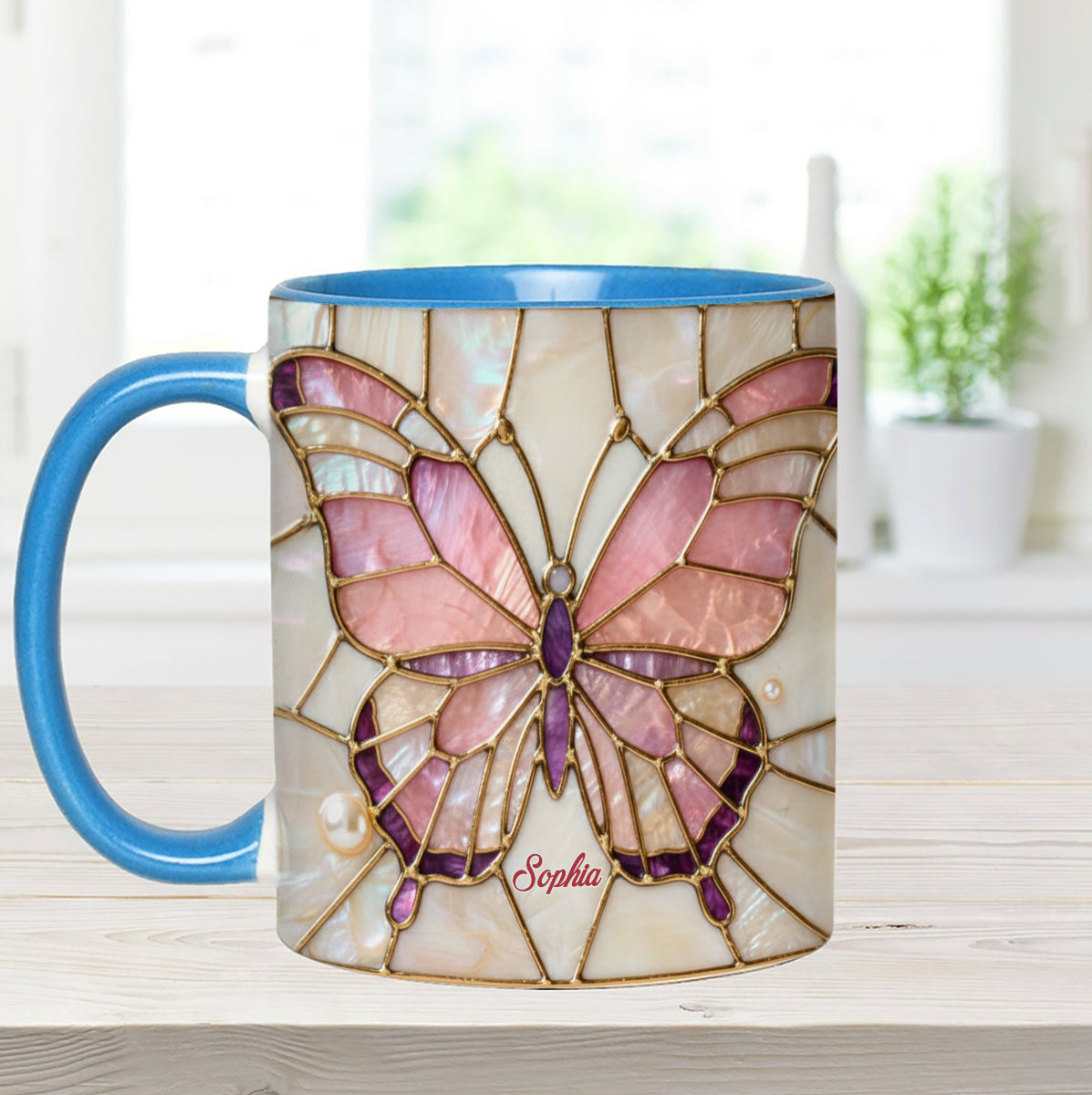 J'adore les papillons - Mug décoratif personnalisé avec agitateurs en acrylique