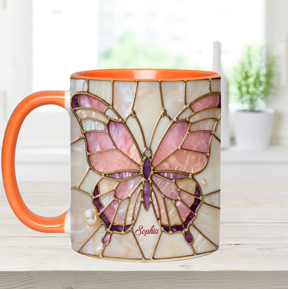J'adore les papillons - Mug décoratif personnalisé avec agitateurs en acrylique
