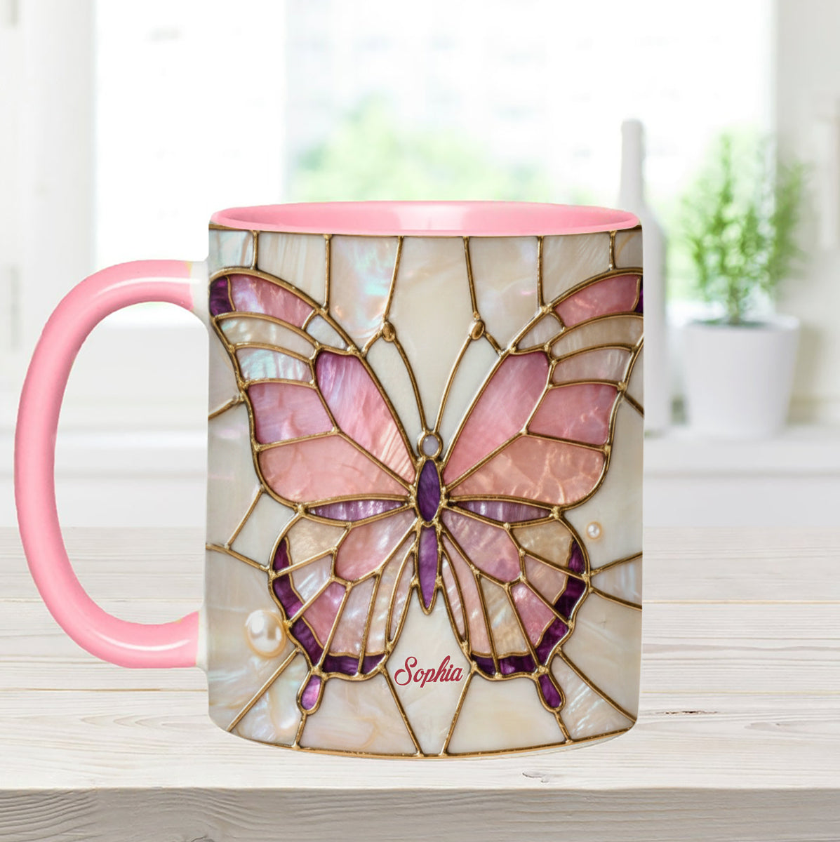 J'adore les papillons - Mug décoratif personnalisé avec agitateurs en acrylique