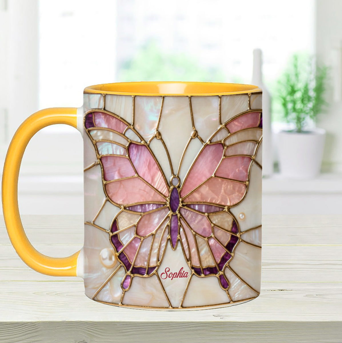 J'adore les papillons - Mug décoratif personnalisé avec agitateurs en acrylique