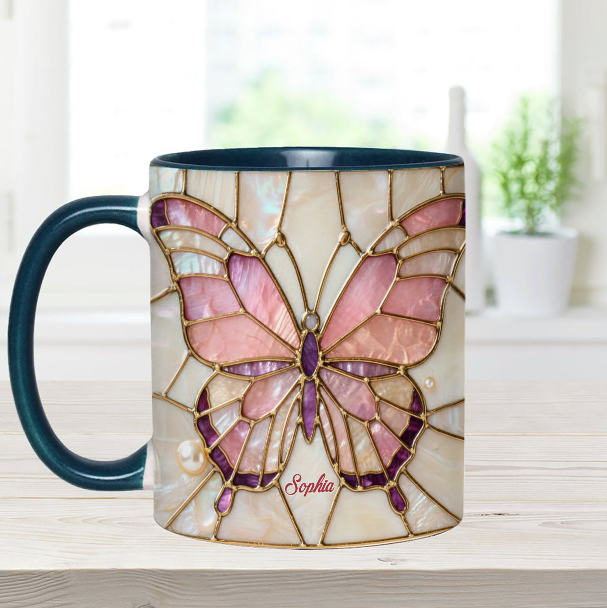 J'adore les papillons - Mug décoratif personnalisé avec agitateurs en acrylique