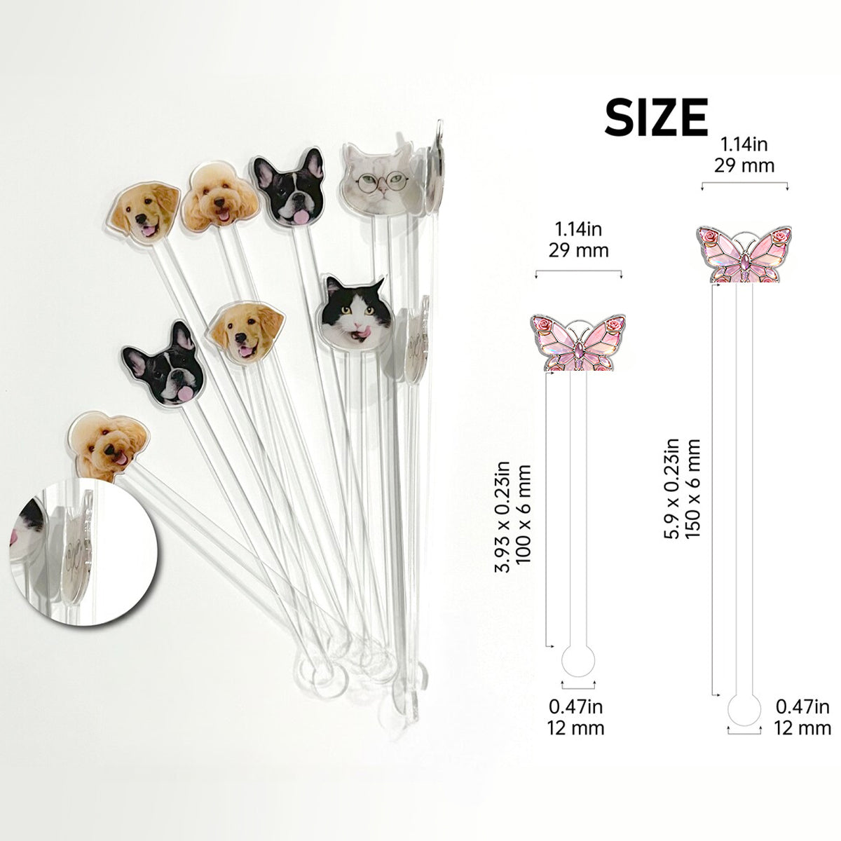 J'adore les papillons - Mug décoratif personnalisé avec agitateurs en acrylique