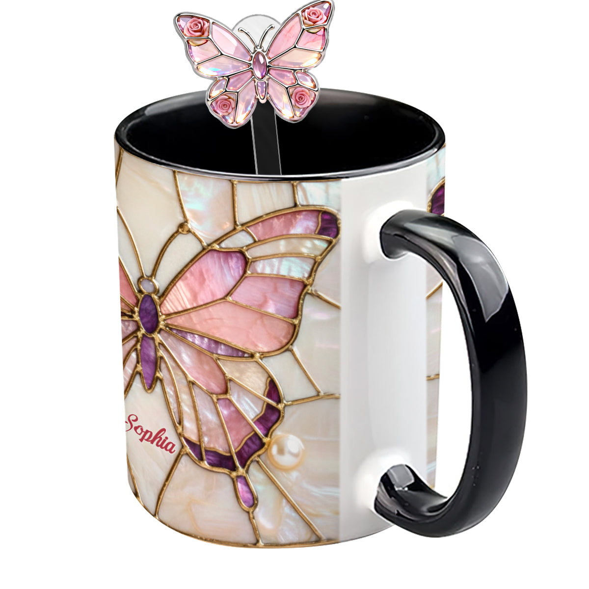 J'adore les papillons - Mug décoratif personnalisé avec agitateurs en acrylique