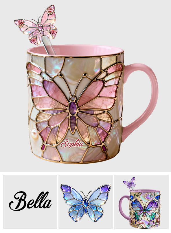 J'adore les papillons - Mug décoratif personnalisé avec agitateurs en acrylique