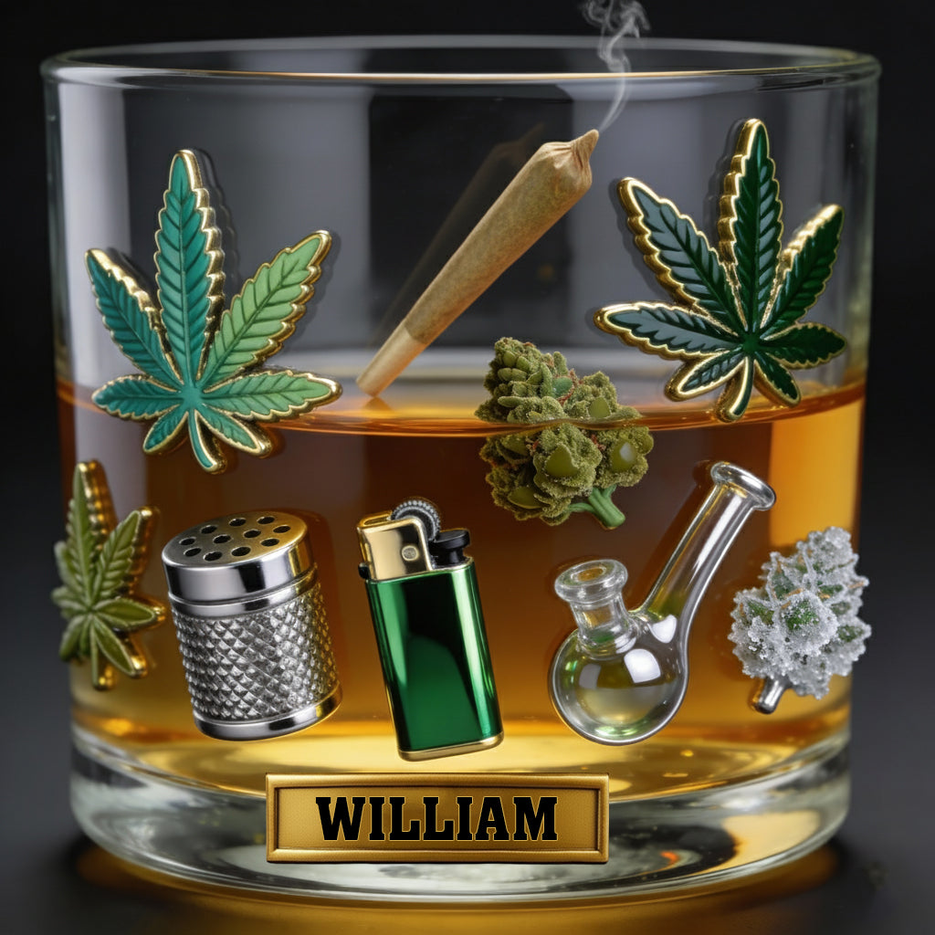 Green Magic Leaves - Personalized Weed Whiskey Glass